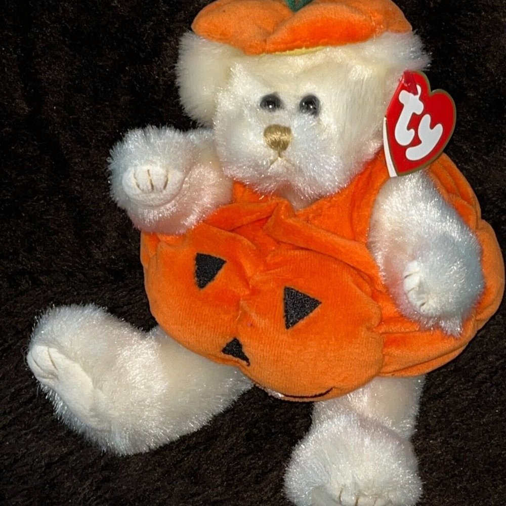 Ty Attic Treasures Bear CARVER Pumpkin Seasonal Halloween Fall 2000 Retired